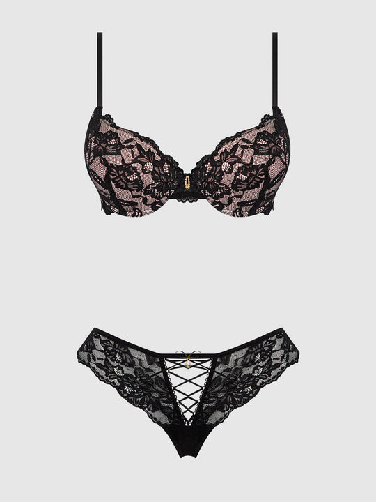 Savannah Lace Push Up Plunge Bra & Tanga Set from Love It Curvy