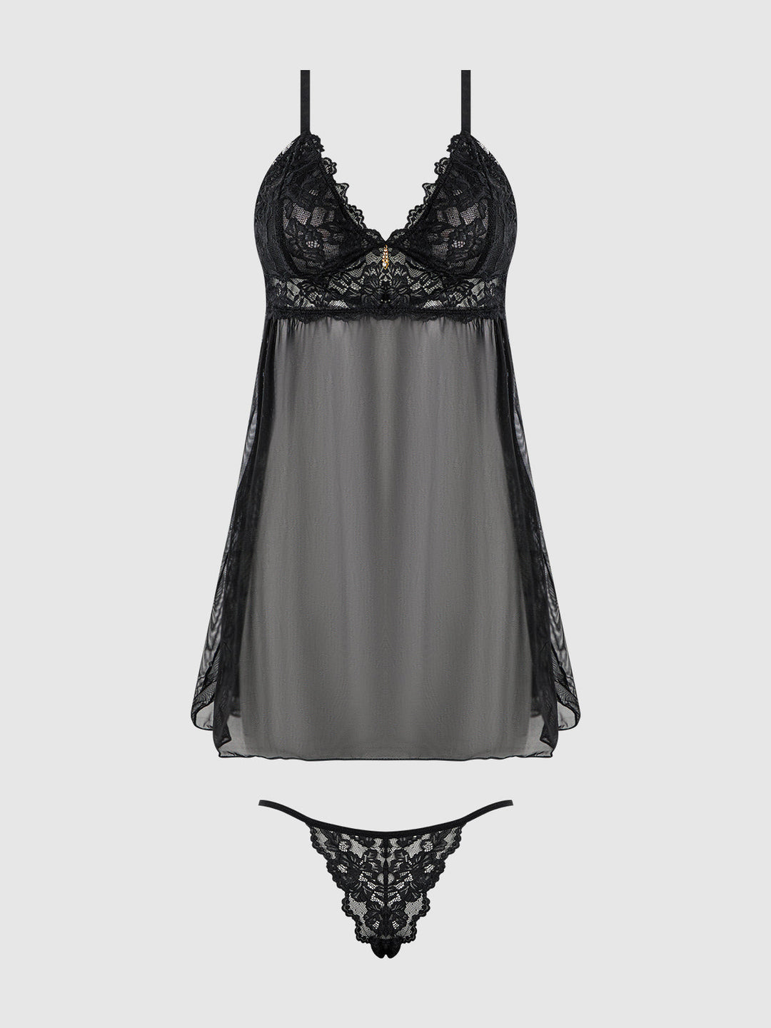 Bella Lace &amp; Mesh Babydoll &amp; G-String Set from Love It Curvy