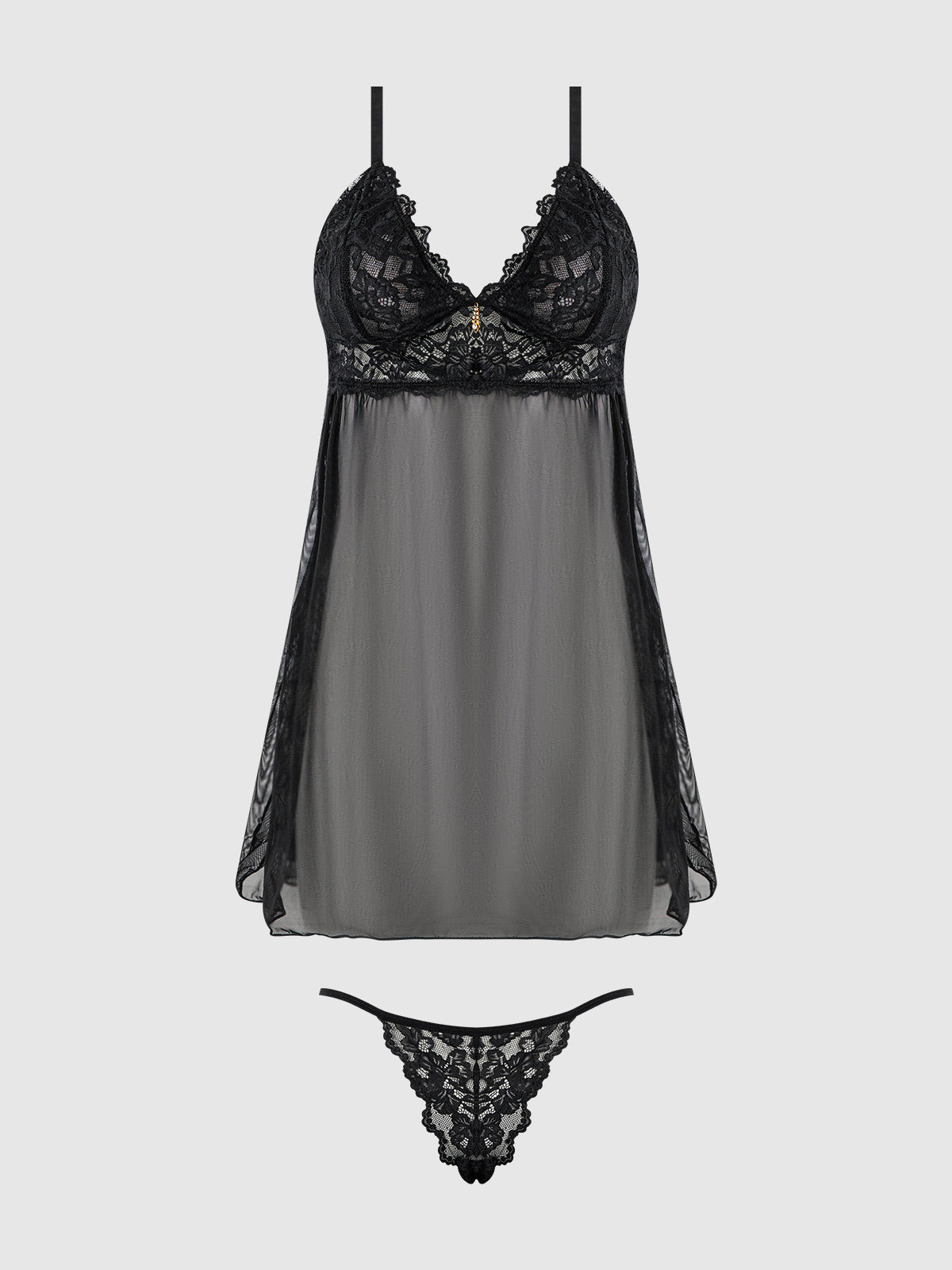 Bella Lace & Mesh Babydoll & G-String Set from Love It Curvy