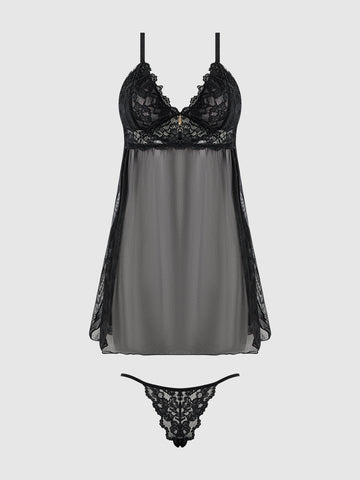Bella Lace & Mesh Babydoll & G-String Set | Love It Curvy