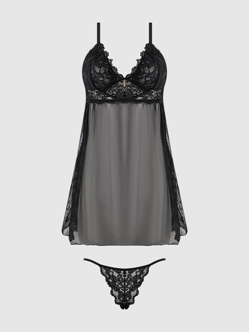 Bella Lace & Mesh Babydoll & G-String Set from Love It Curvy