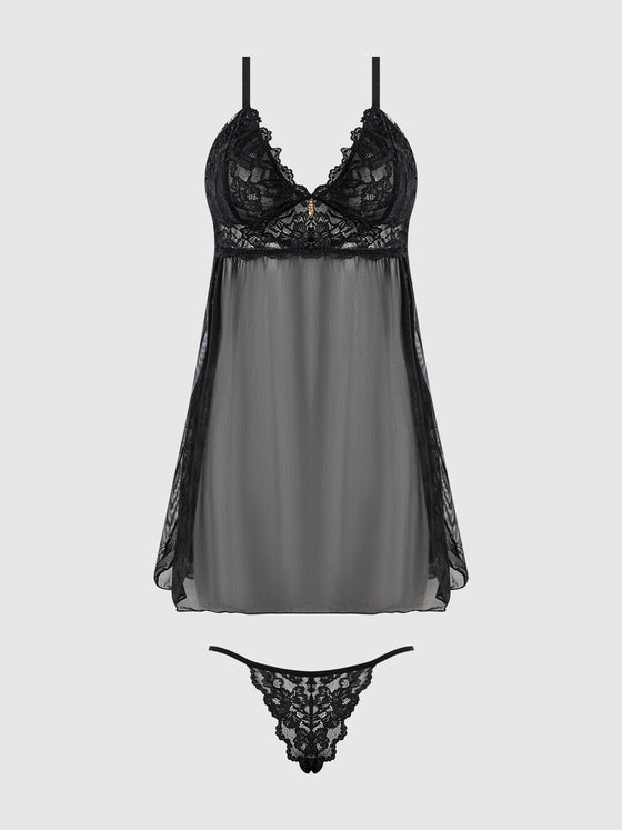 Bella Lace & Mesh Babydoll & G-String Set | Love It Curvy