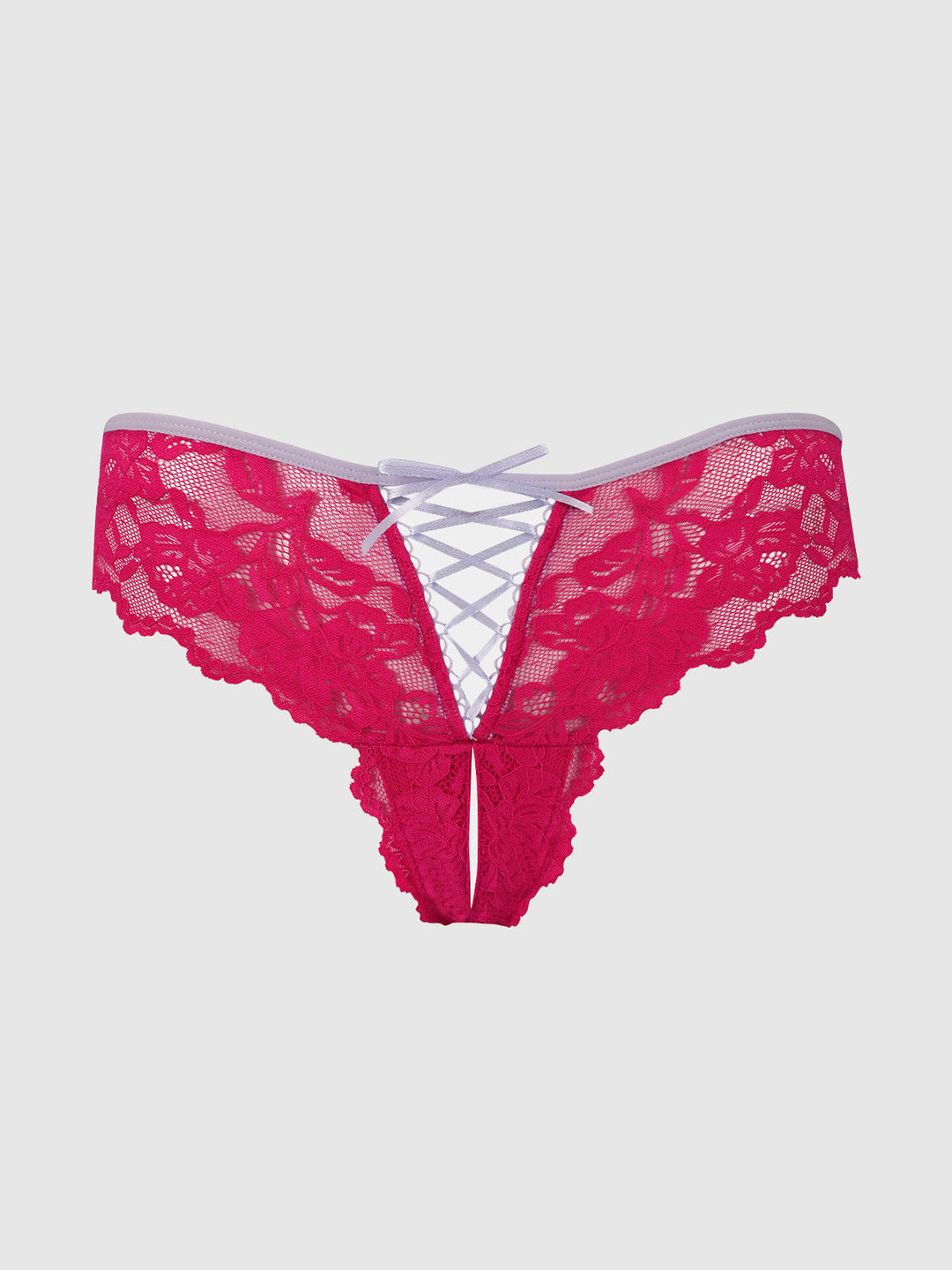 Bella Lace Up Front Lace Crotchless Tanga | Love It Curvy