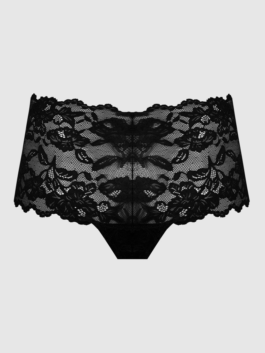 Bella Lace Cheeky Panty in Black, product-only back view.