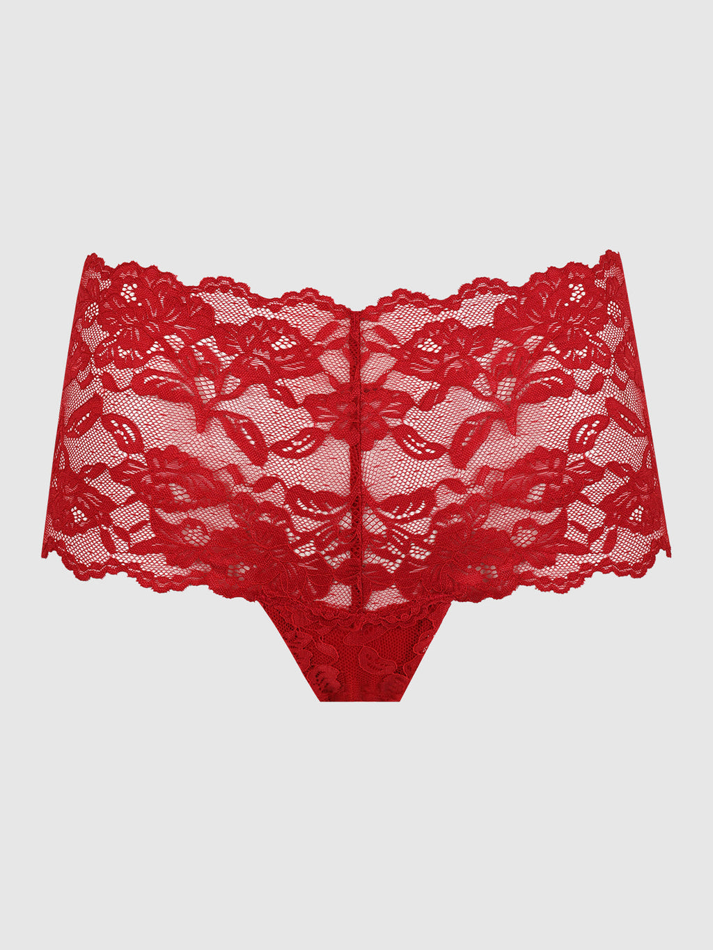 Bella Lace Cheeky Panty in Crimson Red, product-only front view.
