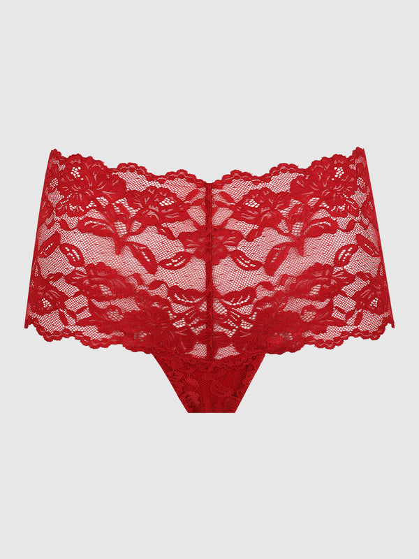 Bella Lace Cheeky Panty in Crimson Red, product-only front view.