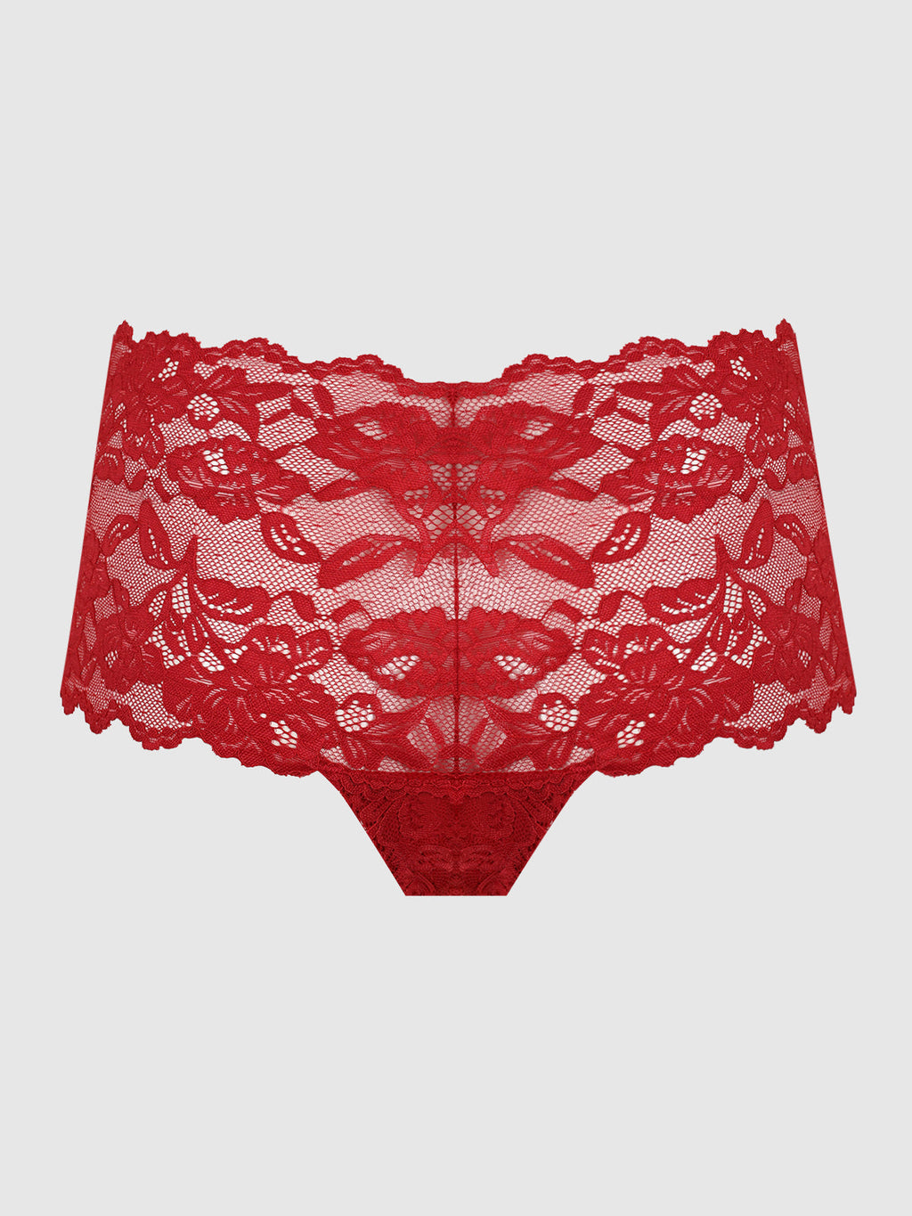 Bella Lace Cheeky Panty in Crimson Red, product-only back view.
