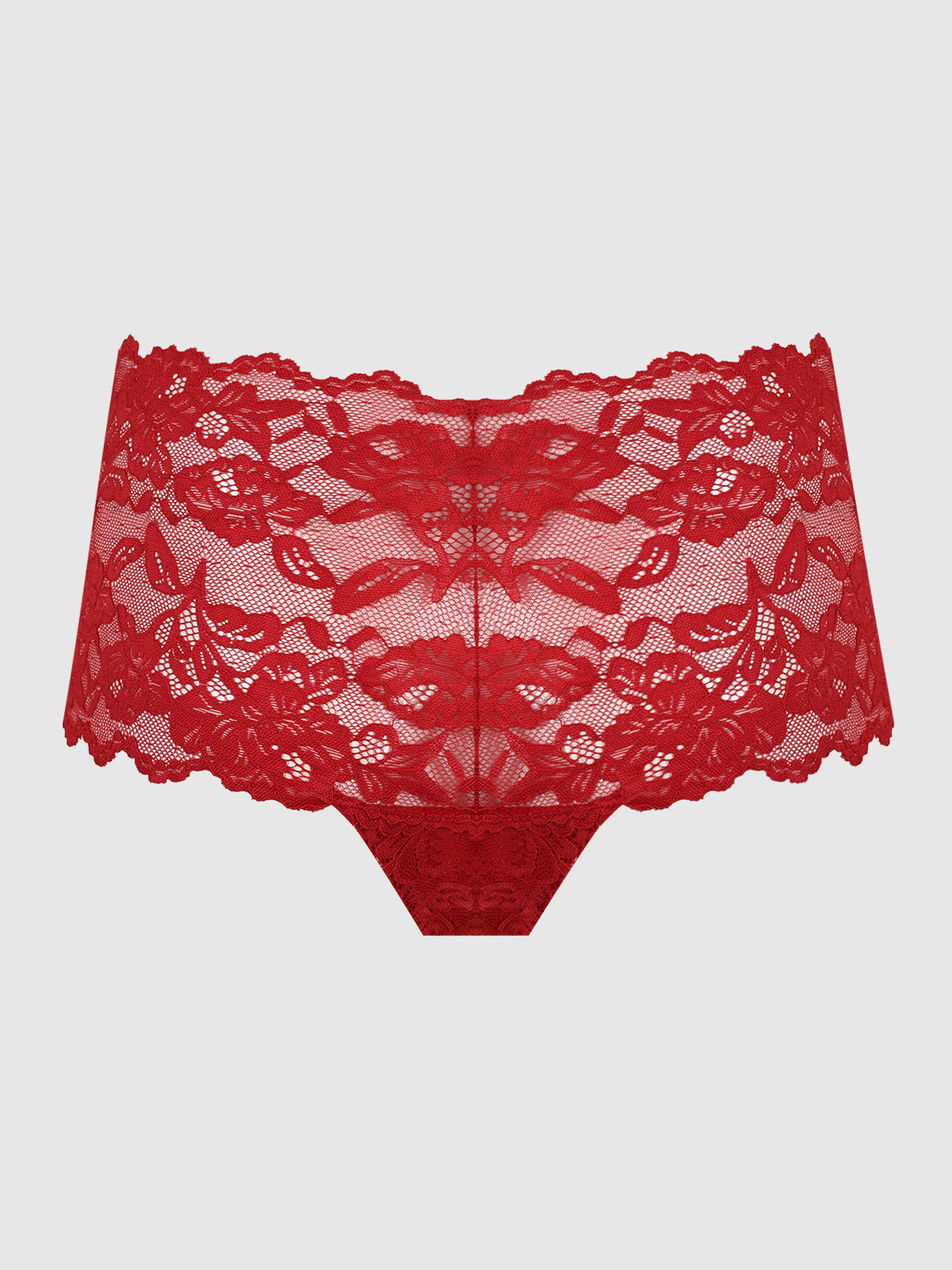 Bella Lace Cheeky Panty in Crimson Red, product-only back view.