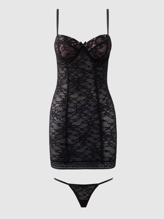 Savannah Lace Push Up Chemise & G-String Set from Love It Curvy