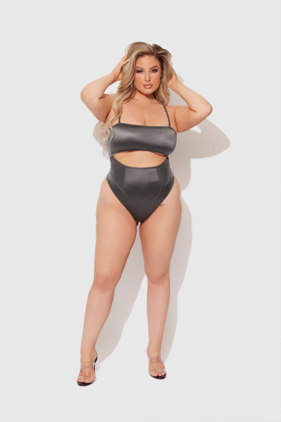 Zoe High Shine Cutout Scoop Back Bodysuit from Love It Curvy