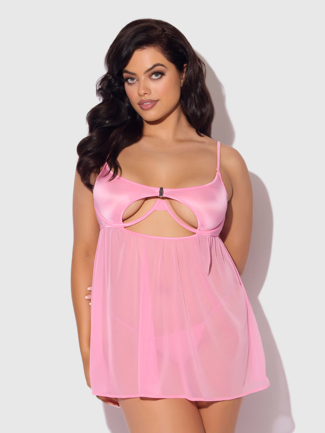 Zoe Oil Slick Openable Cup Underwire Babydoll Set from Love It Curvy