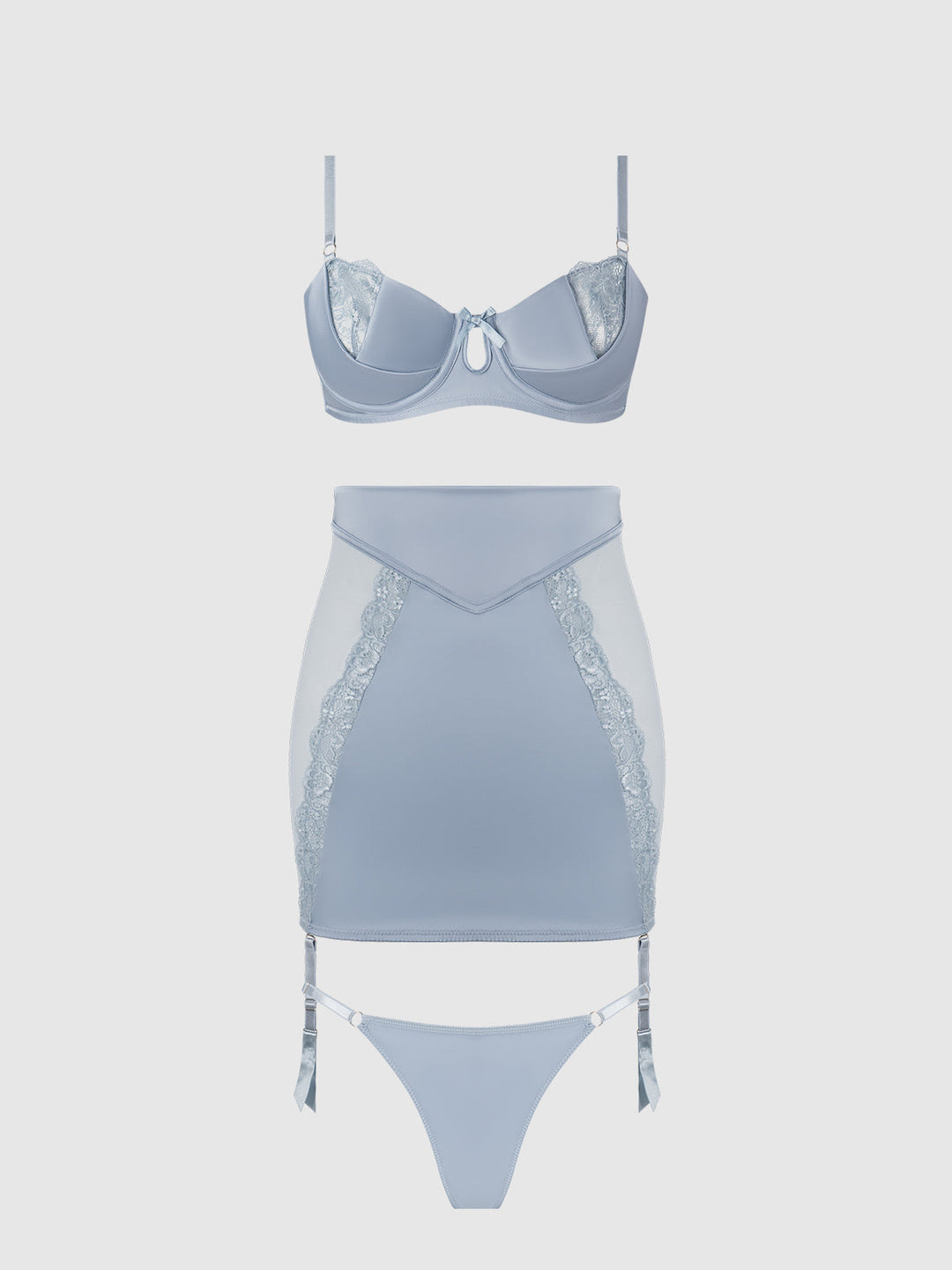Sienna Satin &amp; Lace Bra, Backless Skirt &amp; Tanga Set from Love It Curvy