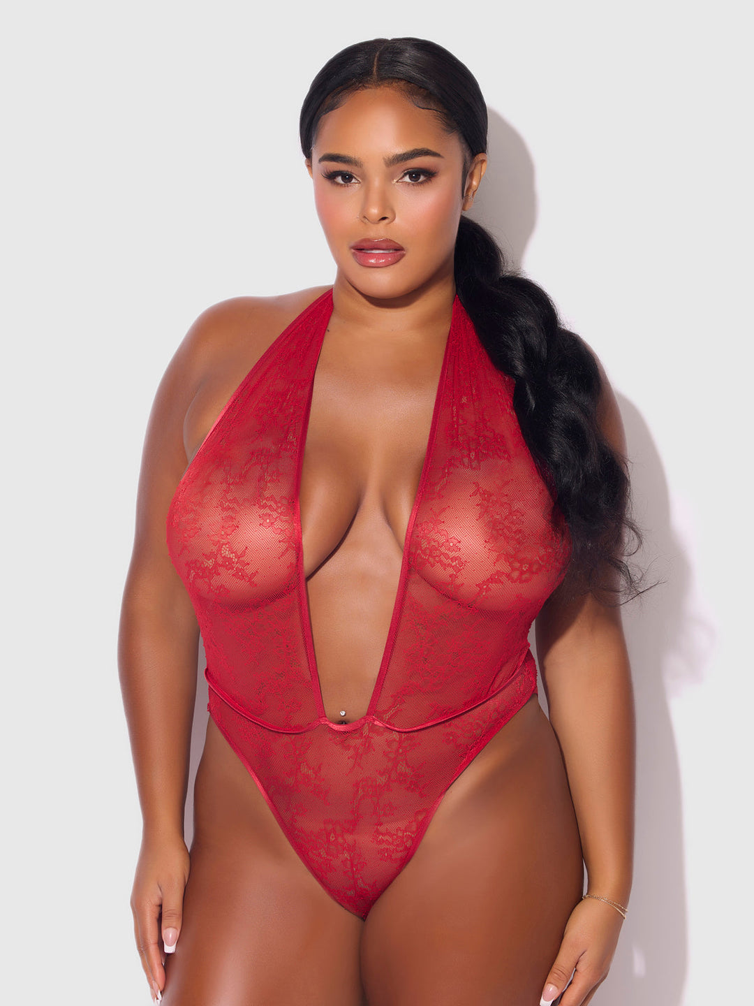 Kiki Lace Plunge Halter Teddy from Love It Curvy
