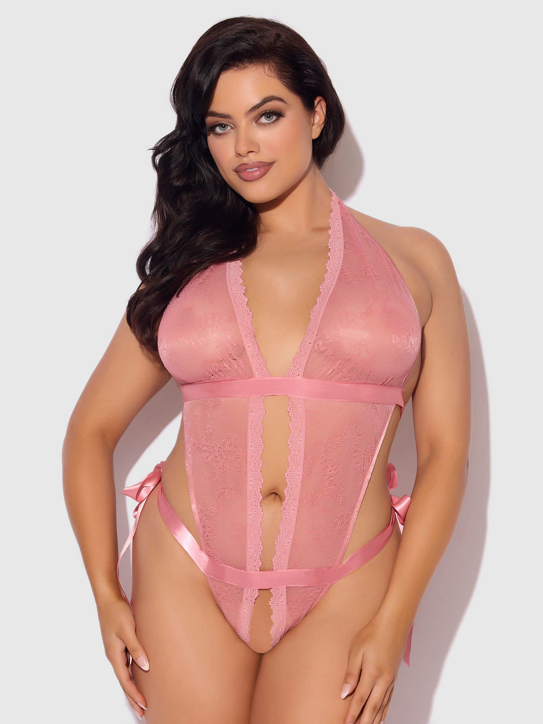 Kiki Lace &amp; Satin Drop Off Teddy from Love It Curvy