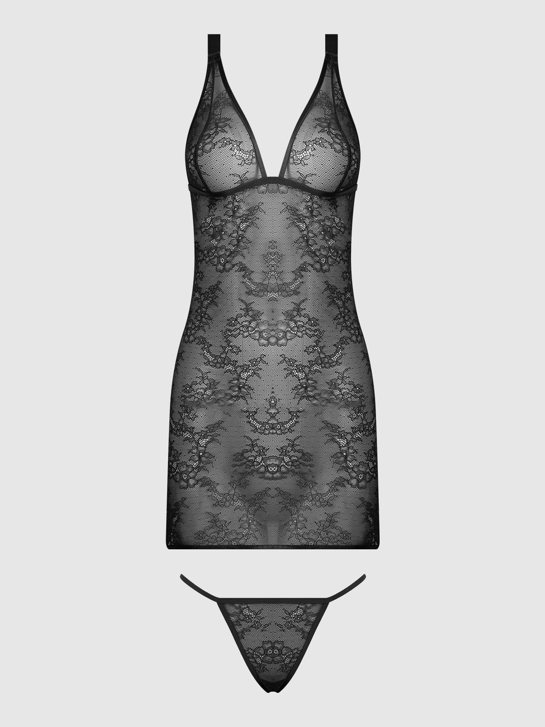 Kiki Lace Strappy &amp; Backless Chemise &amp; G-String Set from Love It Curvy