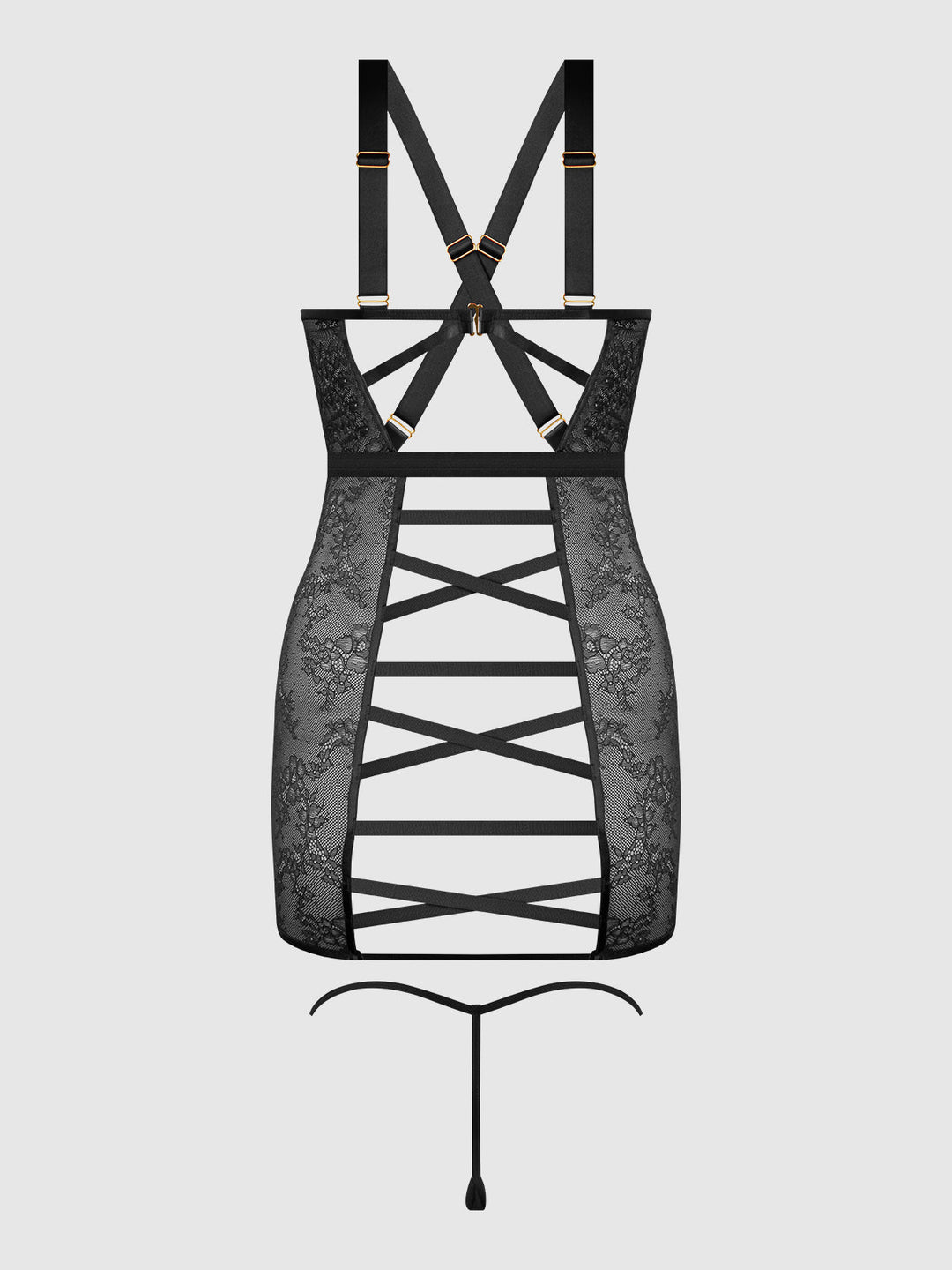Kiki Lace Strappy &amp; Backless Chemise &amp; G-String Set from Love It Curvy