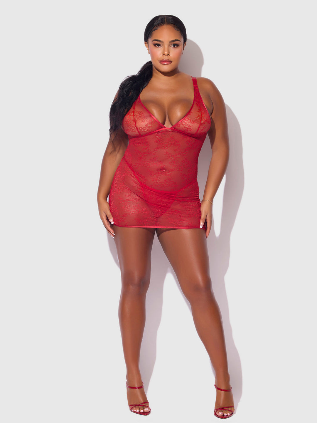 Kiki Lace Strappy &amp; Backless Chemise &amp; G-String Set from Love It Curvy