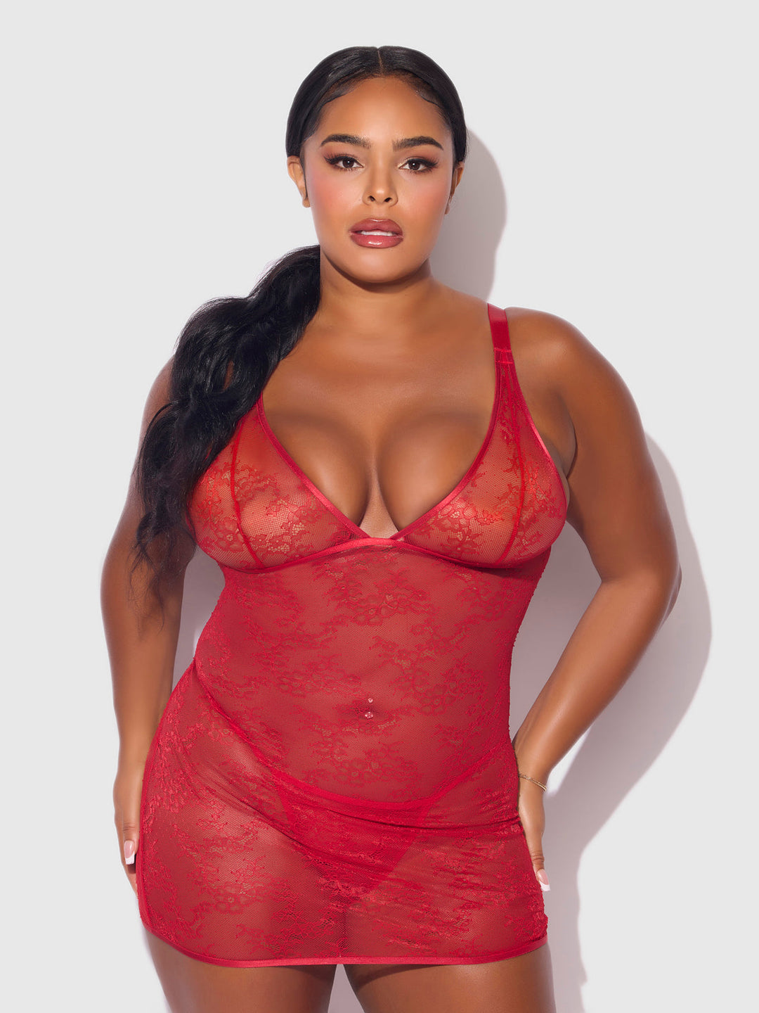Kiki Lace Strappy &amp; Backless Chemise &amp; G-String Set from Love It Curvy