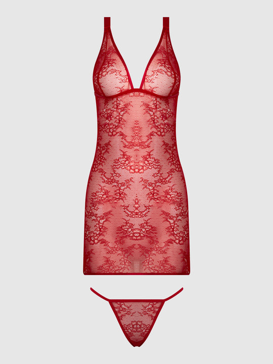 Kiki Lace Strappy & Backless Chemise & G-String Set from Love It Curvy