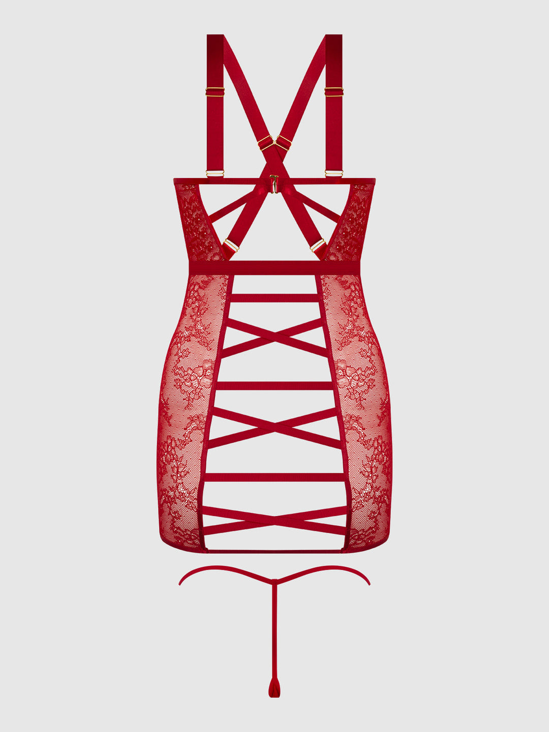 Kiki Lace Strappy &amp; Backless Chemise &amp; G-String Set from Love It Curvy