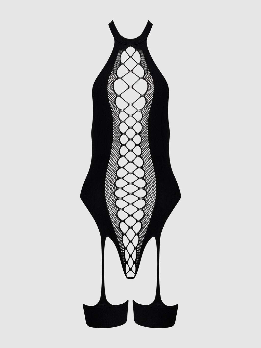Halter Neck & Gartered Teddy Bodystocking in black, image 2