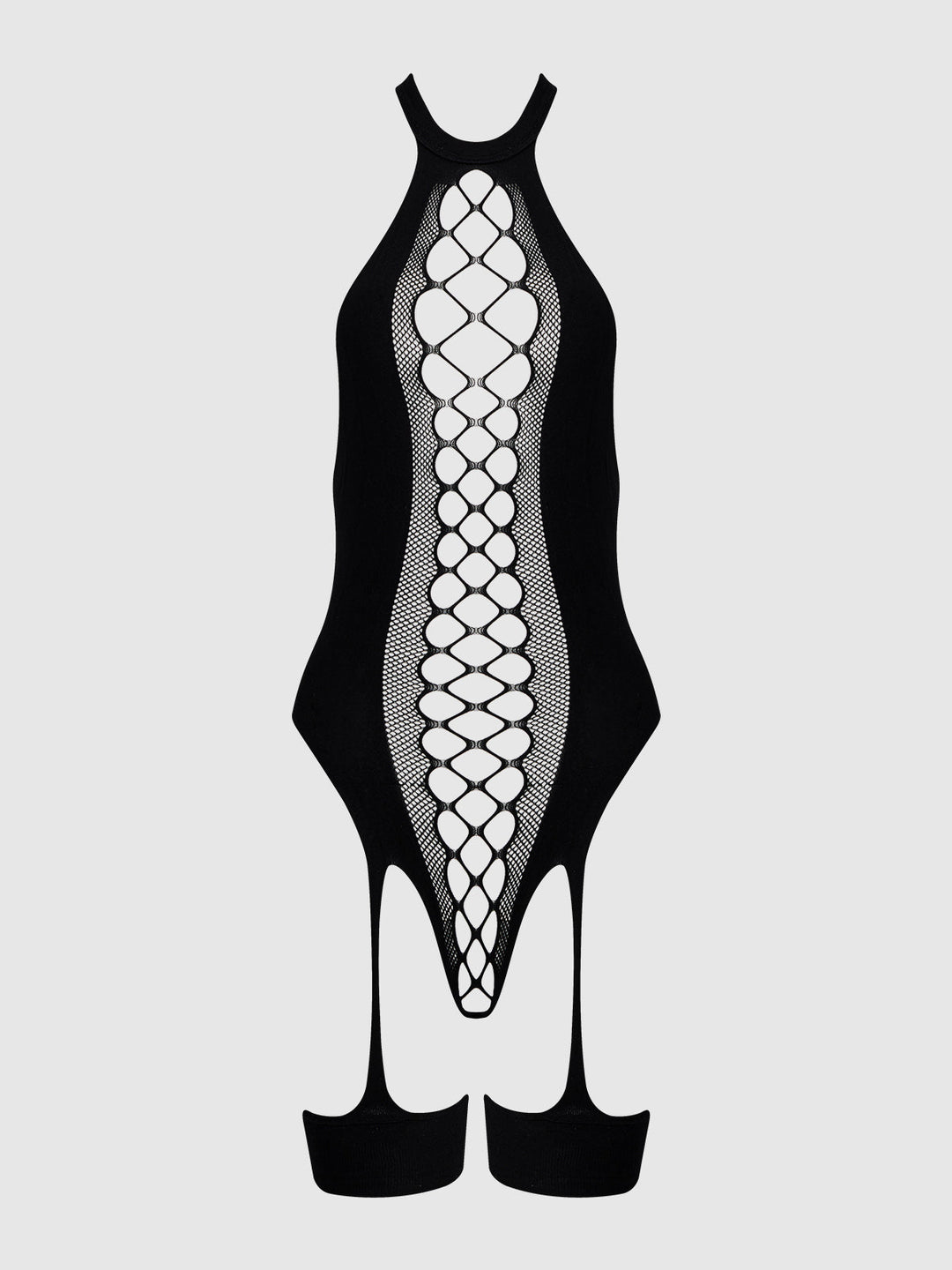 Halter Neck &amp; Gartered Teddy Bodystocking in black, image 2