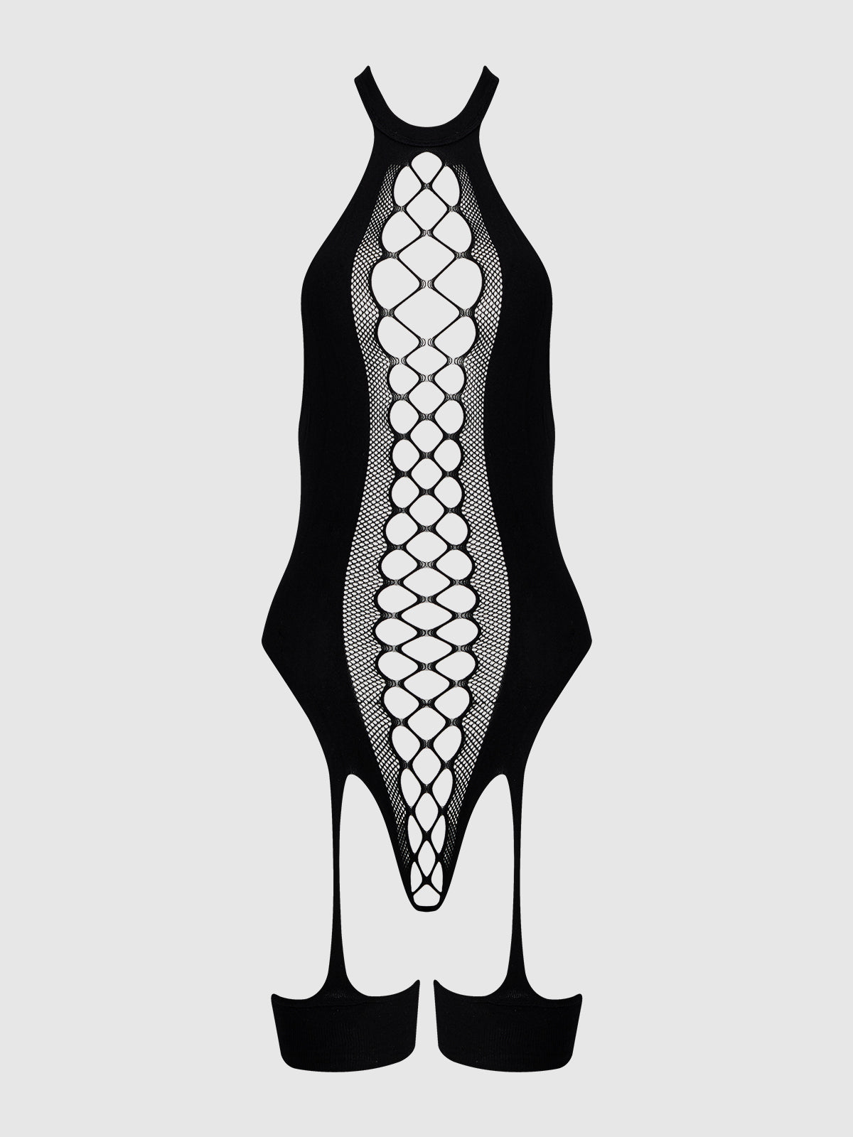 Halter Neck & Gartered Teddy Bodystocking in black, image 2