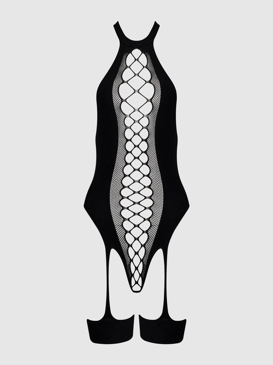 Halter Neck & Gartered Teddy Bodystocking in black, image 2