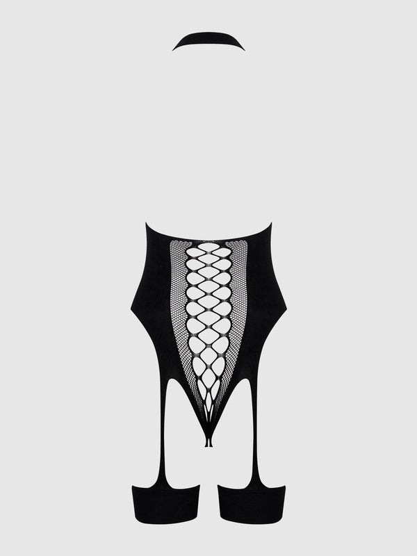 Halter Neck & Gartered Teddy Bodystocking in black, image 6