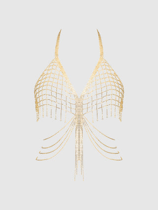 Rhinestone Net & Fringe Halter Bralette | Love It Curvy