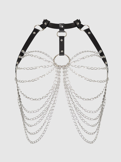 Love It Curvy Chain & Leather-Like Draped Harness