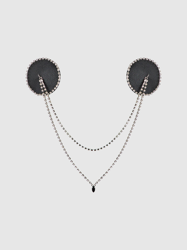 Rhinestone & Leather-Like Draped Pasties from Love It Curvy