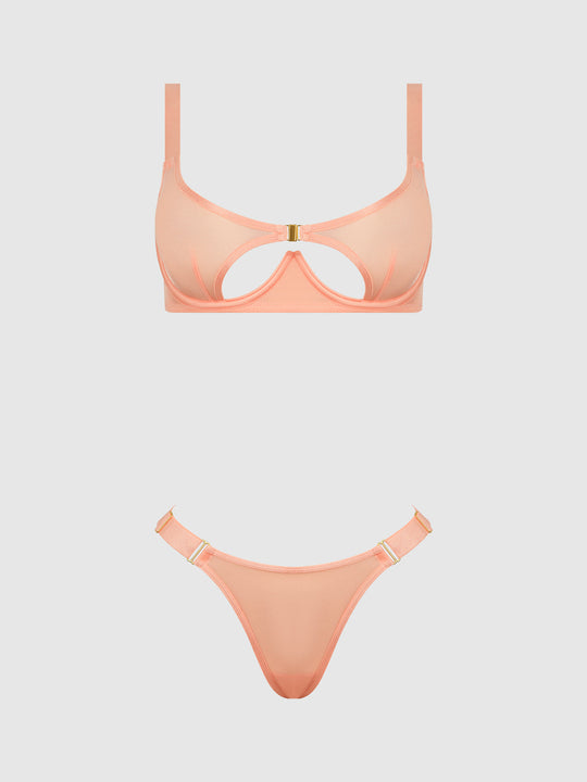 Yvone Shimmer Mesh Openable Cup Bra & Thong Set from Love It Curvy