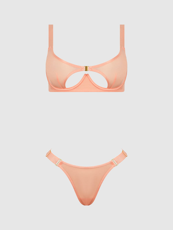 Yvone Shimmer Mesh Openable Cup Bra & Thong Set from Love It Curvy