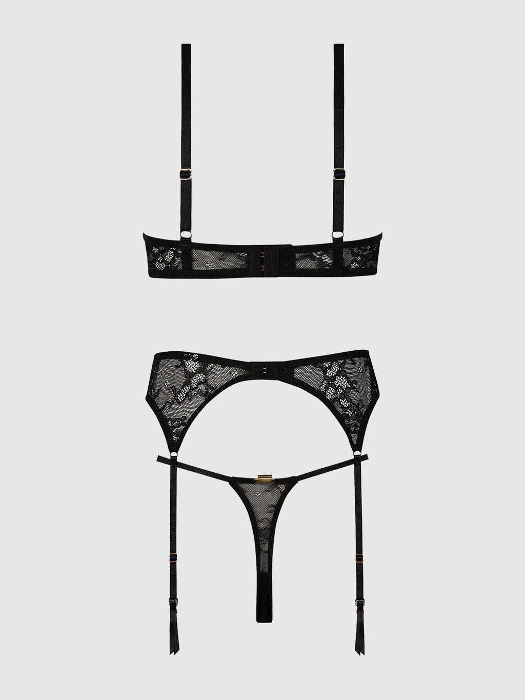 Yvone Lace Open Cup Bra, Crotchless Thong & Garter Set | Love It Curvy