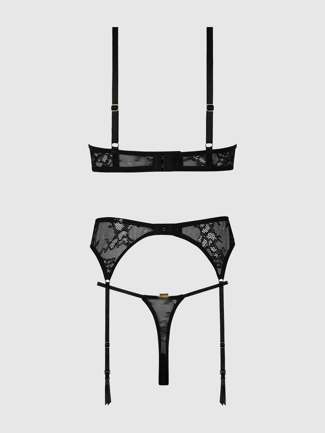 Yvone Lace Open Cup Bra, Crotchless Thong &amp; Garter Set | Love It Curvy