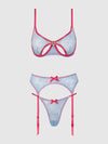 Yvone Lace Open Cup Bra, Crotchless Thong & Garter Set | Love It Curvy