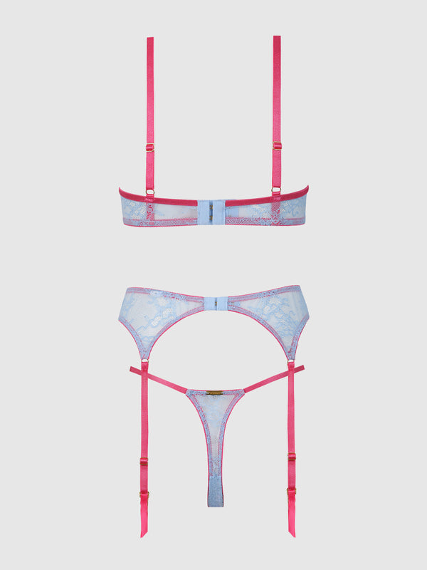 Yvone Lace Open Cup Bra, Crotchless Thong & Garter Set | Love It Curvy