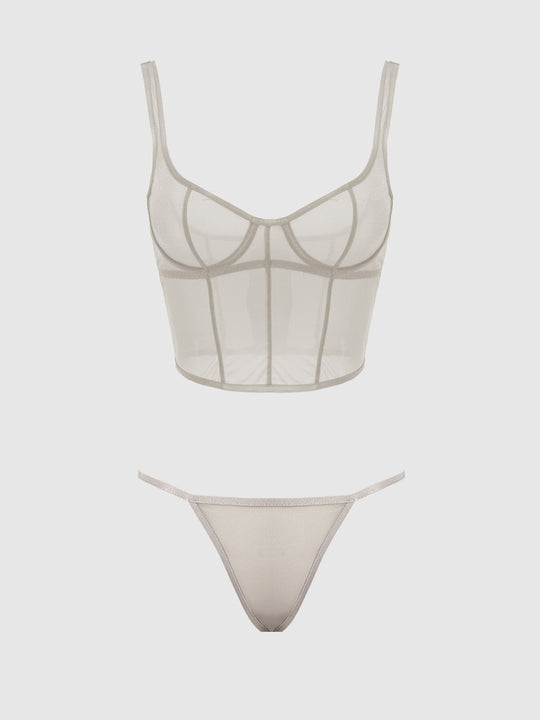 Yvone Shimmer Mesh Bustier & G-String Set from Love It Curvy