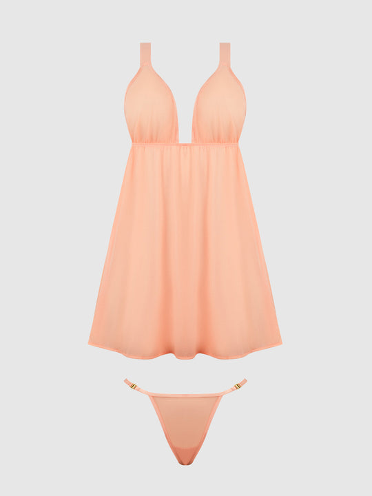 Yvone Shimmer Mesh Babydoll & G-String Set from Love It Curvy