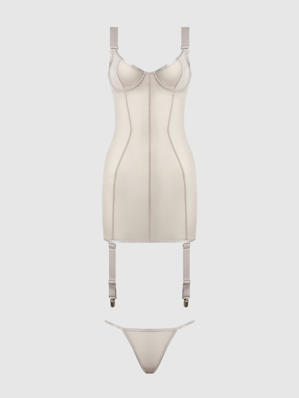 Yvone Shimmer Mesh Underwire Chemise & G-String Set from Love It Curvy