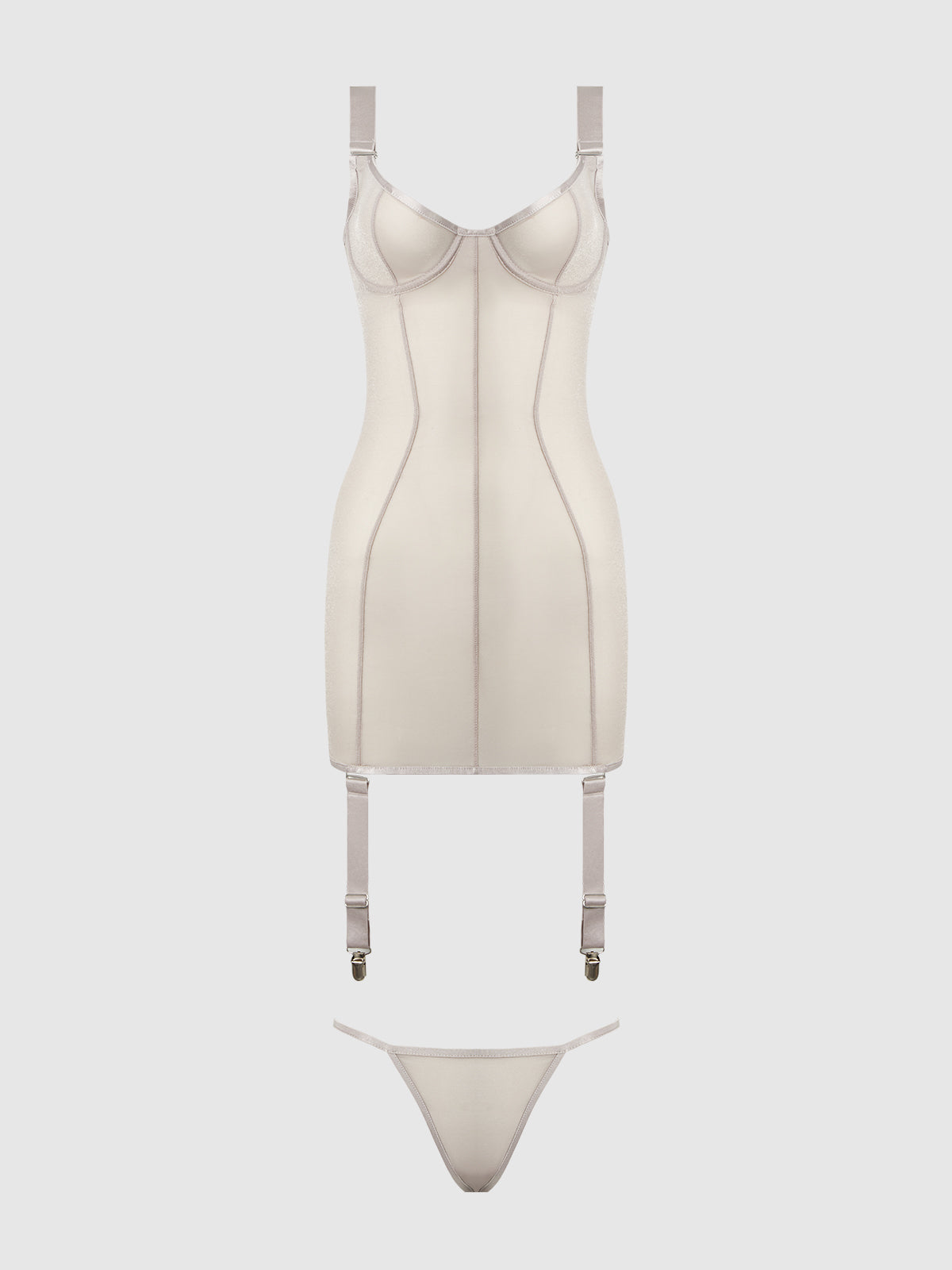Yvone Shimmer Mesh Underwire Chemise & G-String Set from Love It Curvy