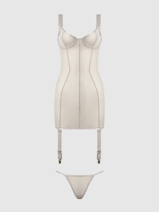 Yvone Shimmer Mesh Underwire Chemise & G-String Set from Love It Curvy