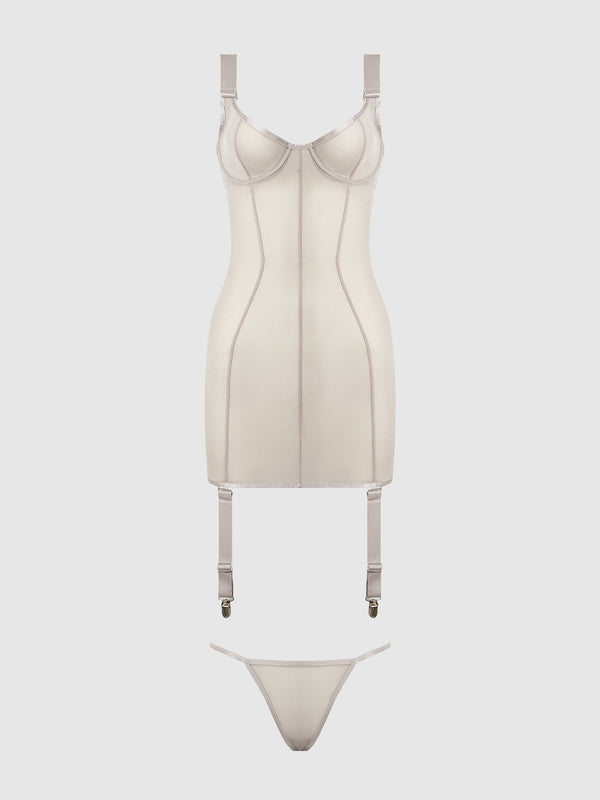 Yvone Shimmer Mesh Underwire Chemise & G-String Set from Love It Curvy