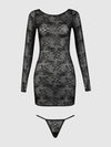 Yvone Lace Long Sleeve Chemise Dress & G-String | Love It Curvy