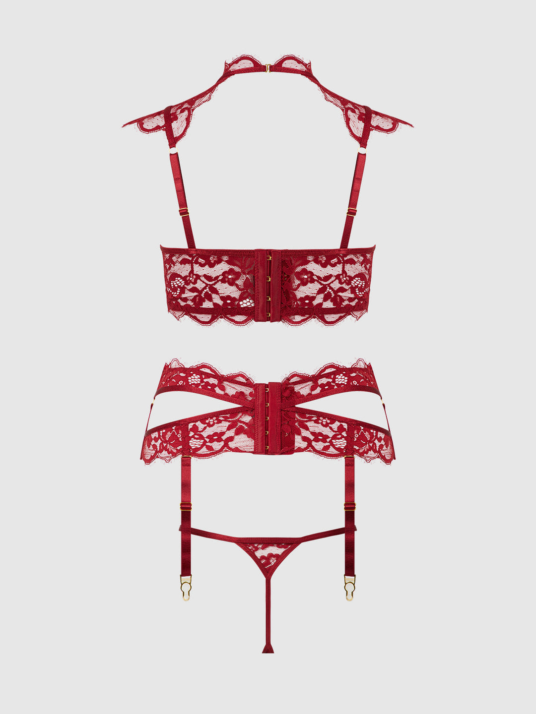 Dezi Lace &amp; Chain Open Cup Bra, Garter &amp; G-String Set from Love It Curvy