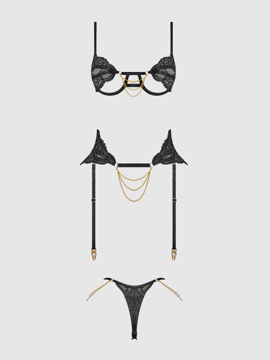 Cecily Lace &amp; Chain Bra, Garter &amp; G-String Set from Love It Curvy