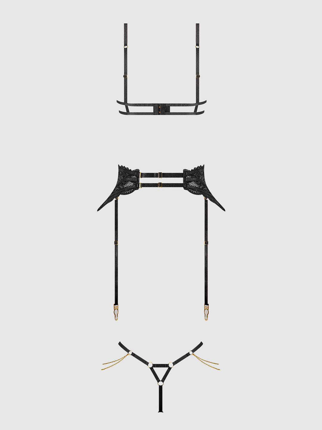 Cecily Lace &amp; Chain Bra, Garter &amp; G-String Set from Love It Curvy