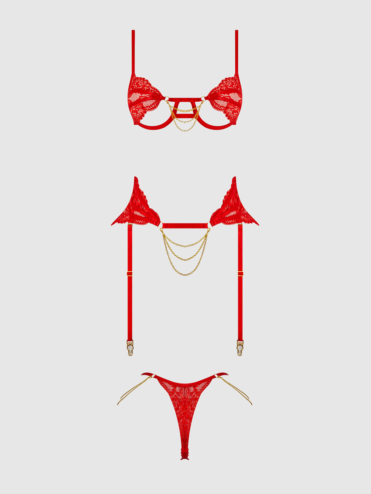 Cecily Lace & Chain Bra, Garter & G-String Set | Love It Curvy Secondary image