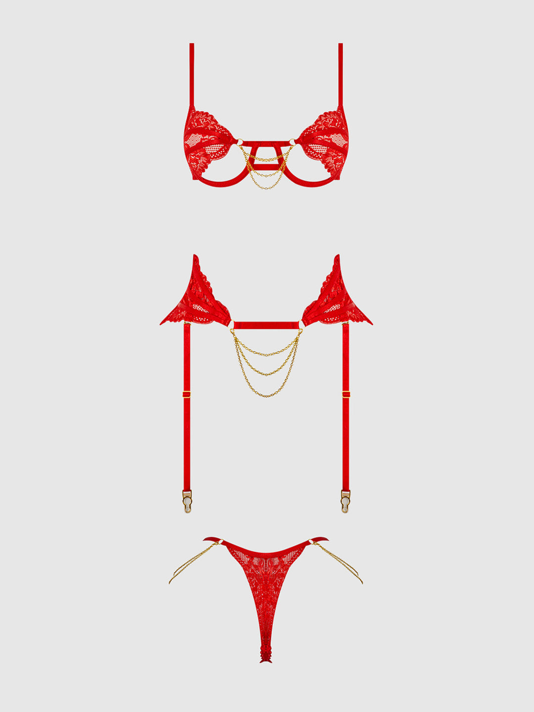 Cecily Lace &amp; Chain Bra, Garter &amp; G-String Set from Love It Curvy